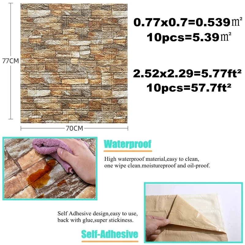 10PCS Self Adhesive 3D Brick W - Pvc Panel Background recensione e prezzo